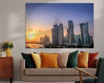 Doha skyline in Qatar at sunset by iPics Photography