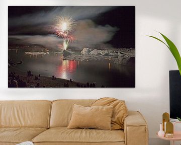 Feu d'artifice sur Jokulsarlon sur Menno Schaefer