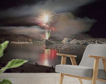Vuurwerk boven Jokulsarlon