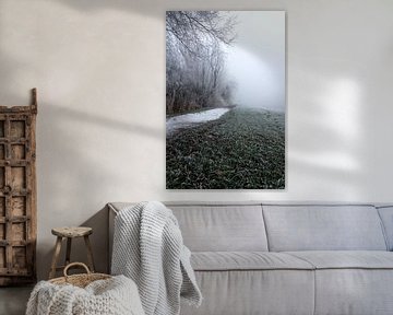 Winter en mist, Grou Friesland van Jakob Huizen van