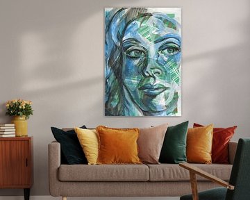 Architectonisch portret in blauw en groen van ART Eva Maria