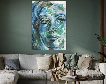 Architektonisches Porträt in blau und grün von ART Eva Maria