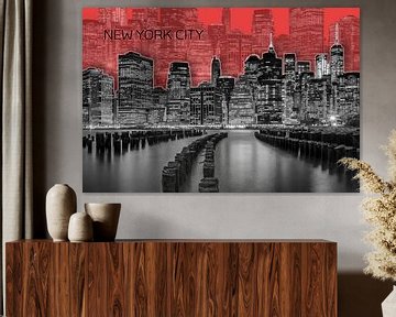 MANHATTAN Skyline | Graphic Art | red van Melanie Viola