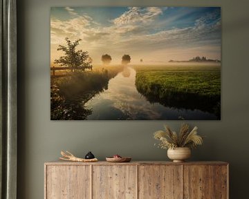 Dutch landscape with morning fog van Ilya Korzelius