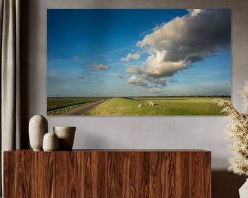 Schapen op de Waddendijk (Panorama) van Bo Scheeringa Photography