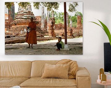 Buddhist monk and little boy in Ayutthaya by Gert-Jan Siesling