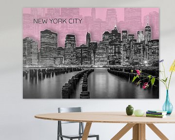 Skyline van MANHATTAN | Grafische Kunst | roze van Melanie Viola