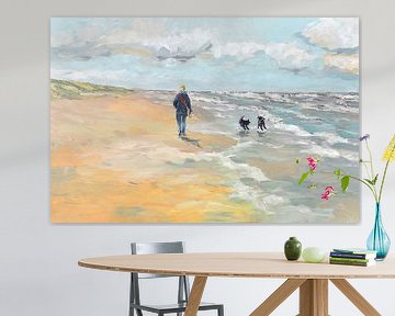 Strand Wanderer mit Hunden von Yvon Schoorl
