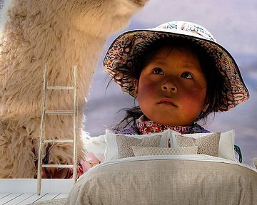 Peruvian Girl with her Alpaca van Gert-Jan Siesling