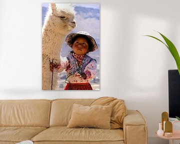 Peruvian Girl with her Alpaca van Gert-Jan Siesling