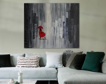 regenachtig  canvas acryl van Jolanda van den berg Thomas