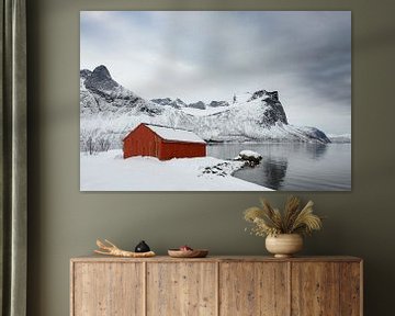 Panoramisch uitzicht op het eiland Senja in Noord-Noorwegen tijdens een koude winterdag. van Sjoerd van der Wal Fotografie