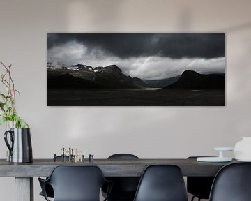 Panoramic photo Norway - Dramatic Mountain Landscape with Dark Clouds