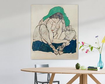 Egon Schiele. Crouching Woman with Green Headscarf