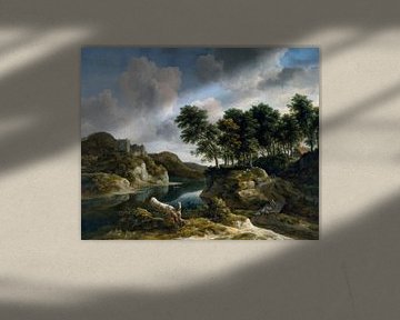 Jacob van Ruisdael - Flusslandschaft mit einem Schloss auf hoher Klippe