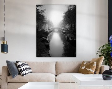 Haarlem black and white: Bakenessergracht in the fog. by OK