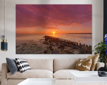 Breakwater of Wadden Sea harbor at Sunrise by Rob Kints