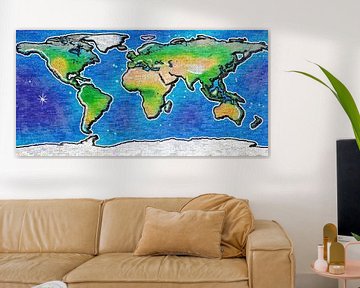 Wereldkaart graffiti van Frans Blok - foto's, kunst en andere wanddecoratie