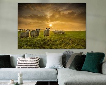 Schapen met zonsopkomst van Bertrik Hakvoort