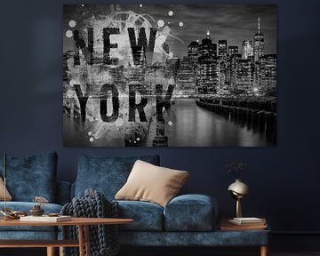 SKYLINE VAN MANHATTAN In de avond | zwart-wit