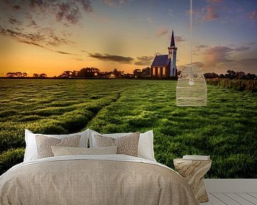 Den Hoorn Texel church at sunrise by John Leeninga