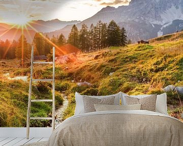 Berglandschaft "Sonnenuntergang auf der Alm" von Coen Weesjes