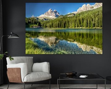 Lake Misurina with the reflection of the mountain in the water. by Rene Siebring