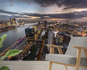 Skyline Rotterdam met zonsondergang van Prachtig Rotterdam