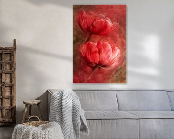Rode tulpen abstract van Marion Tenbergen