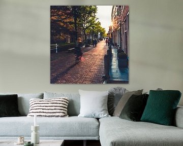 Cyclist going through Delft with sunset von Wahid Fayumzadah