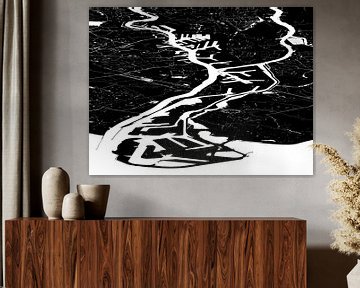 Havenkaart Rotterdam - zwartwit van Frans Blok