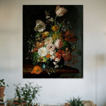 Still life with flowers in a glass vase, Rachel Ruysch