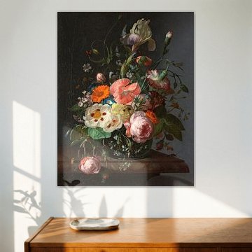 Still life with flowers on a marble tabletop, Rachel Ruysch