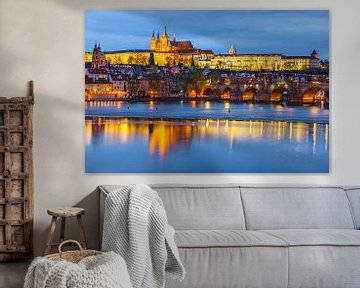 Prague Castle and Charles Bridge after sunset by Henk Meijer Photography