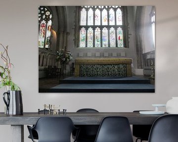 Glas-in-lood ramen van een kerk in Rijen Engeland
