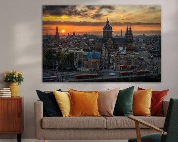 Amsterdam Skyline bij zonsondergang van Mario Calma