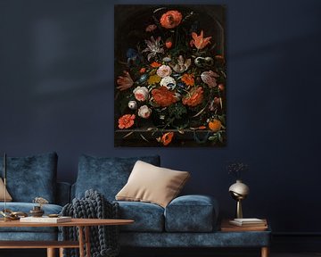 Blumen in einer Glasvase - Abraham Mignon