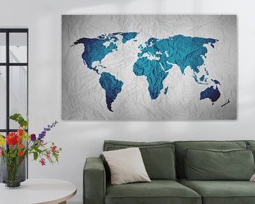 Blauwe Wereldkaart op Papier van World Maps
