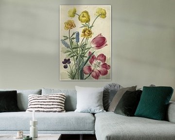 Blumenstrauß aus Tulpen, Veilchen, blauen Trauben und Dottern - Willem van Leen