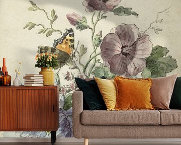 Boeket bloemen met een vlinder, Willem van Leen