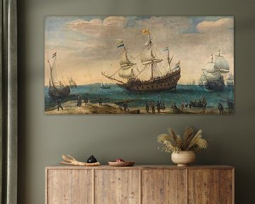 Een aantal Oost-Indiëvaarders voor de kust, Hendrik Cornelisz. Vroom