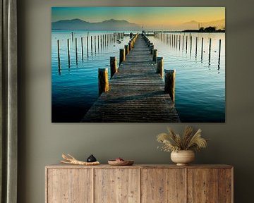 Footbridge in the sunset at Lake Chiemsee