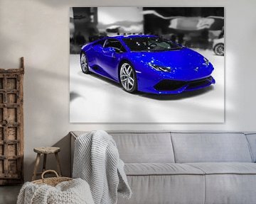 Blauer Lamborghini vor Schwarzweiss von Ronald George