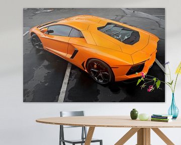 Oranje Lamborghini op zwart-witte achtergrond van Ronald George