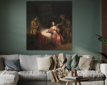 Potiphars vrouw klaagt Jozef aan bij haar man, Rembrandt