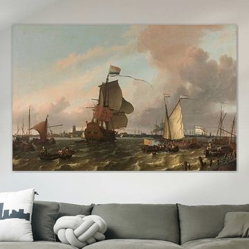 Das Kriegsschiff Brielle an der Maas vorRotterdam, Ludolf Bakhuysen