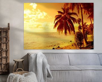 Tropische zonsondergang met strand en palmbomen van iPics Photography