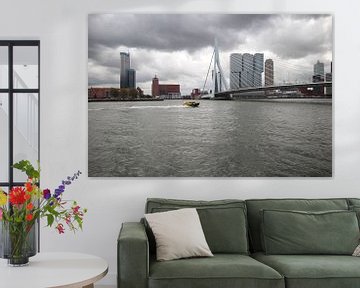 watertaxi raast over nieuwe maas onder erasmusbrug Rotterdam by André Muller