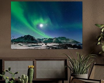 Noorderlicht, poollicht of Aurora Borealis in de nachtelijke hemel boven Noord Noorwegen