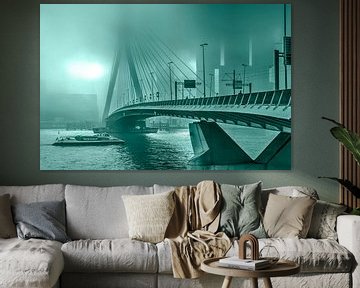 Erasmus-Brücke im Nebel - monochrom von Frans Blok